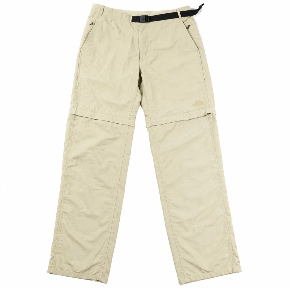 North Face Mens Convertible Zip Off Hiking Pants Tan Beige Belted Cargo 35x32